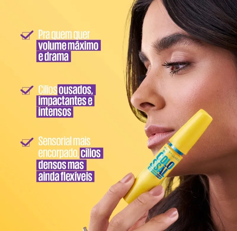 Máscara de Cílios À Prova d'Água Longa Duração 9x Mais Volume Cor Preto, The Colossal Volum' Express Maybelline NY, 8ml