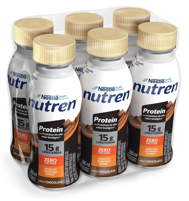 Bebida Láctea Nutren Protein, Chocolate, 260ml, Pack com 6 Unidades | 15g de Proteínas