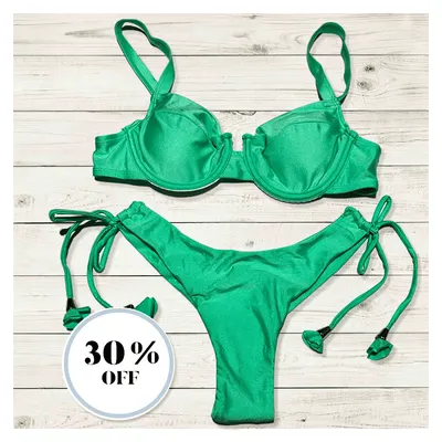 Biquíni Feminino Retro Meia Taça com Aro Calcinha Fio Duplo com bojo removível 5 cores