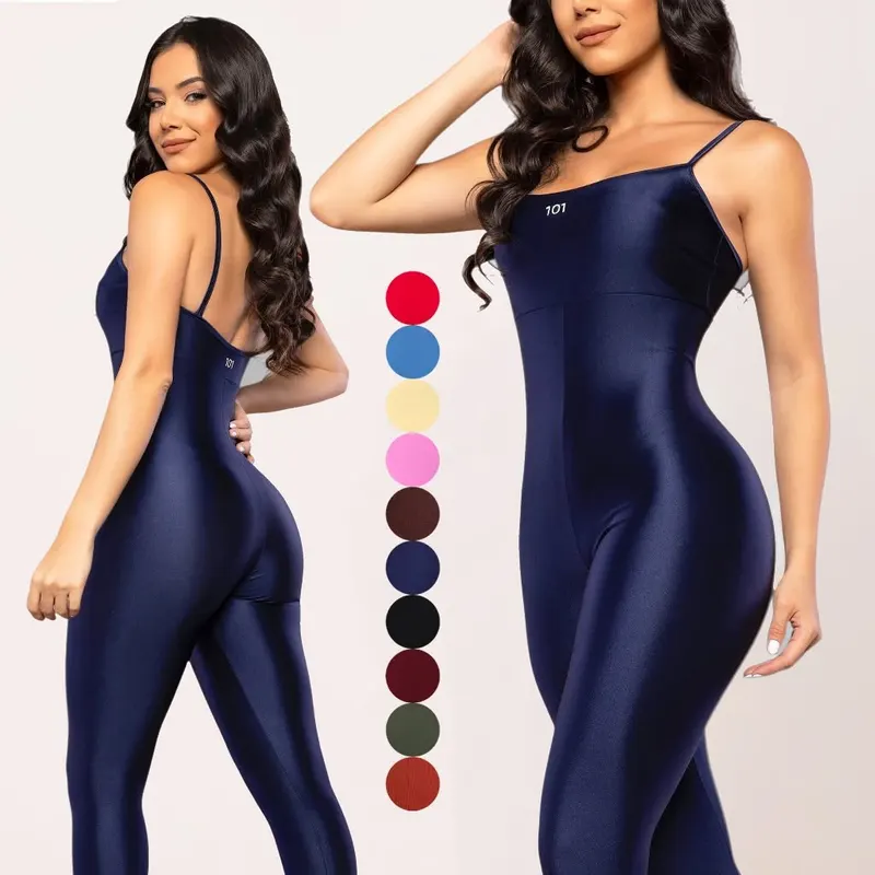 Macacão Feminino Fitness Academia Poliamida Top com Bojo Removível Zero Transparência Alta Elasticidade e Compressão