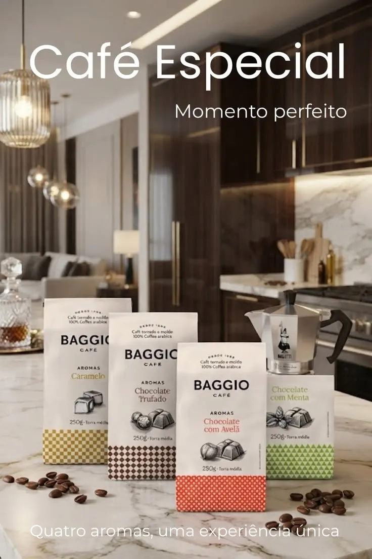 Kit Café Moído Baggio Aromas 1kg (4x250g) - Caramelo, Chocolate Trufado, Chocolate com Avelã e Menta