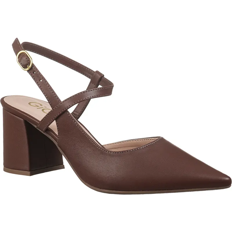 Scarpin Feminino Slingback Bico Fino Salto Médio Tiras Fivela Lateral Elegante Safira