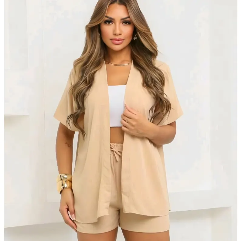Conjunto KIMONO Feminino 2 peças Blusha e Short Confortavel Verão 2026 Level Tecido DUNA