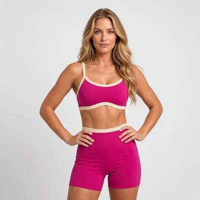 Conjunto Fitness Poliamida Premium Top Biquini e Shorts com Bolso Cós Alto Sem
