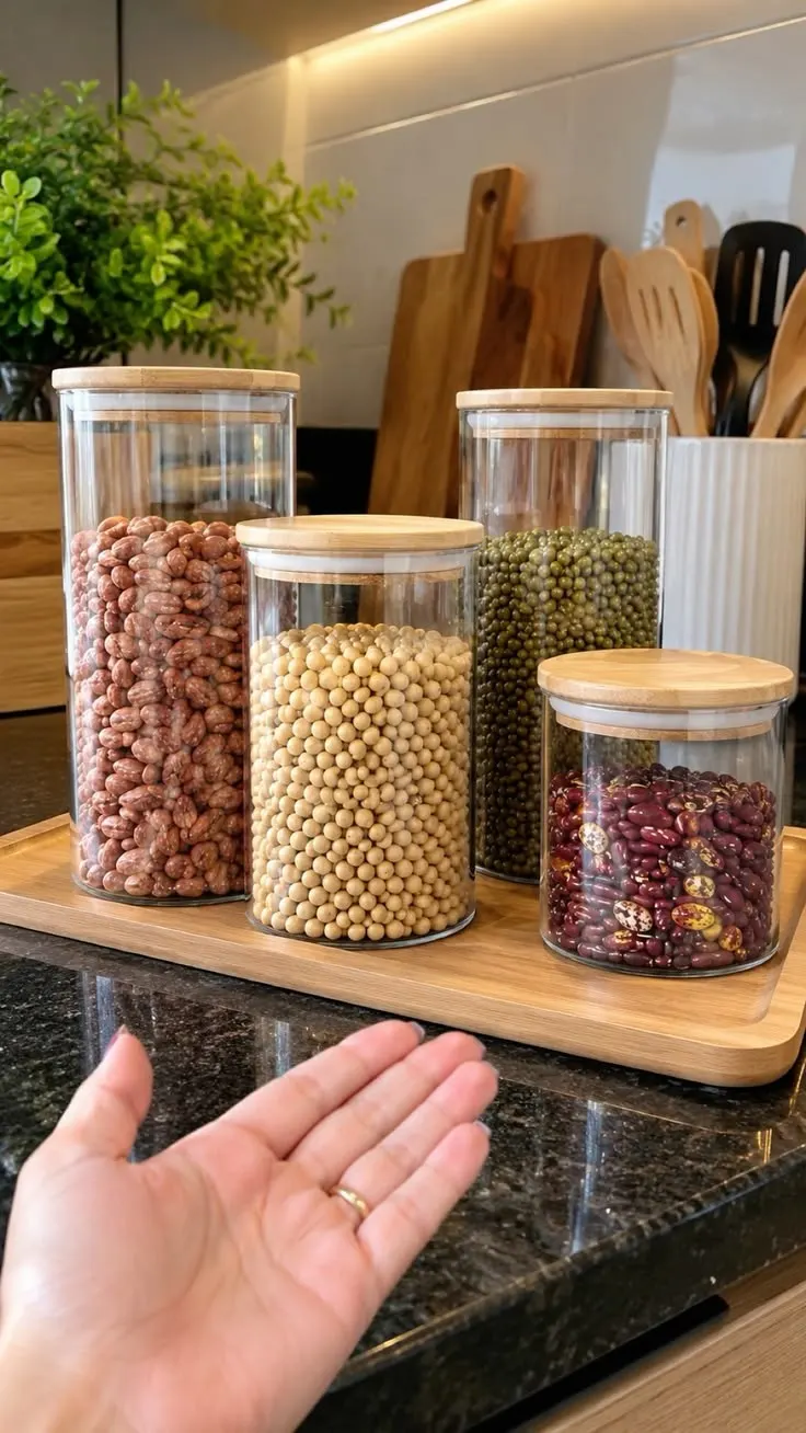 Kit 4 Potes Herméticos Tampa Bambu Organizador Mantimentos Cozinha