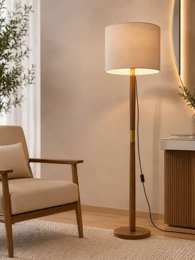 Luminária De Chão Abajur Para Sala De Estar Decoração Quarto Escritório Cores Pés Madeira Maciça