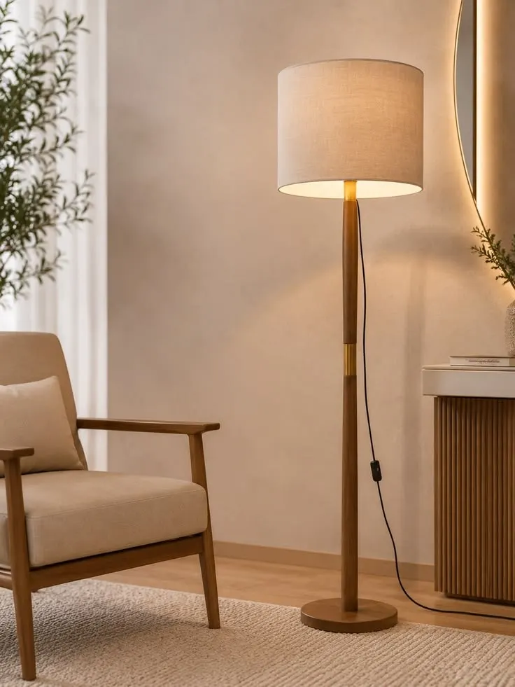 Luminária De Chão Abajur Para Sala De Estar Decoração Quarto Escritório Cores Pés Madeira Maciça