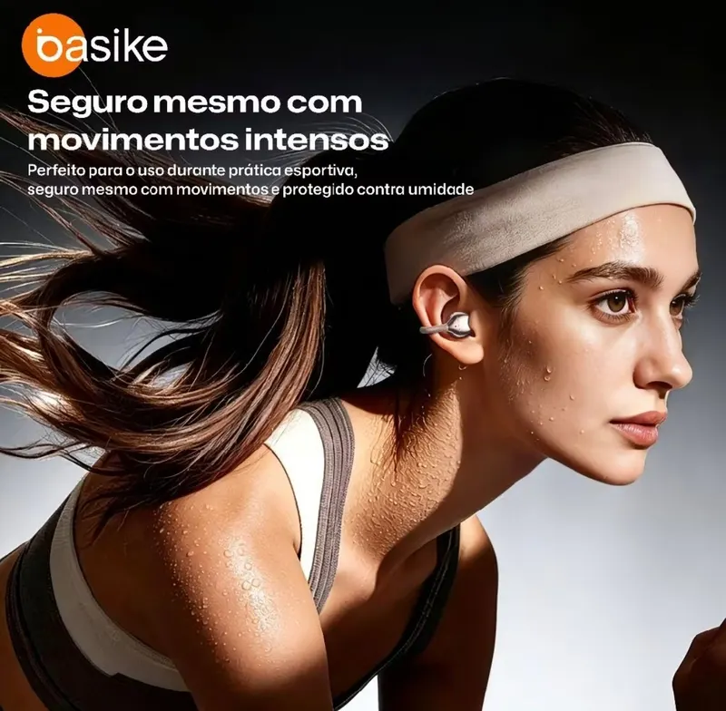 BASIKE Fone TWS Sem Fio Bluetooth Baixo Grave Microfone Controle Touch para Esporte e Uso Diário