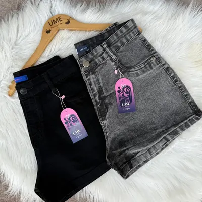 Kit 2 shorts femininos jeans com Lycra preto+marmorizado Ume Jeans Levanta Bumbum Pinça