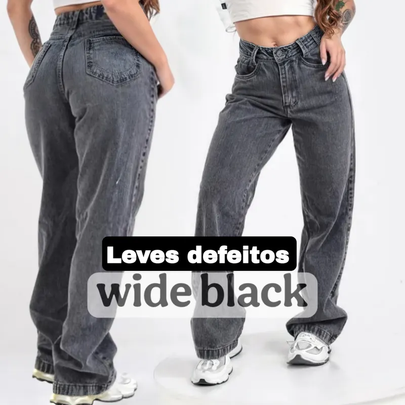 Calça Jeans Feminina Wide Leg LEVES DEFEITOS Alto Padrão Lançamento