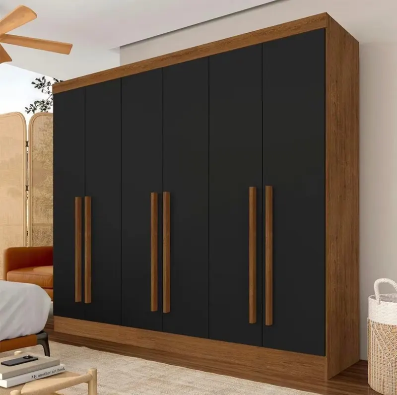 Guarda Roupa Casal 6 Portas 2 Gavetas Ester Freijó/preto Fosco - M.a