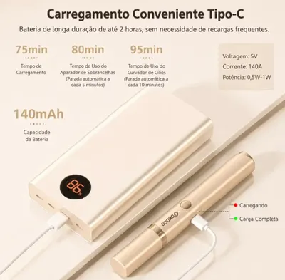 GOKOCO Aparador de Sobrancelhas e Curvador de Cílios Elétrico 2 em 1 Recarregável via USB com Aquecimento Rápido
