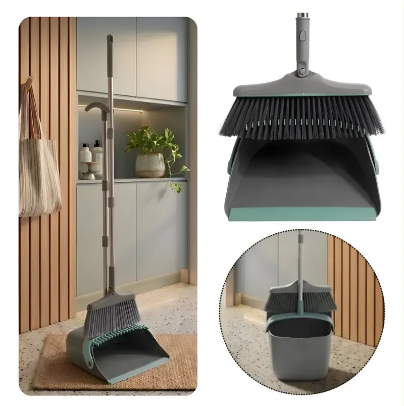 Kit Limpeza 2in1 Vassoura E Pá Limpa Cerdas Suporte Parede