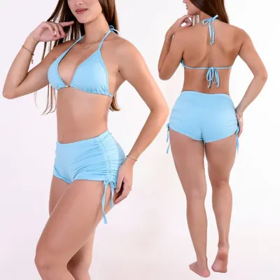 Conjunto Bíquini Com Bojo Sunkini Piscina Short com Ajustes nas Laterais Amarrar Forrado
