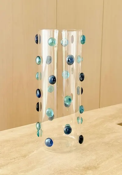 Vaso Decorado com Gemas de Vidro Design Italiano Sphere 25 cm de Altura x 10 cm