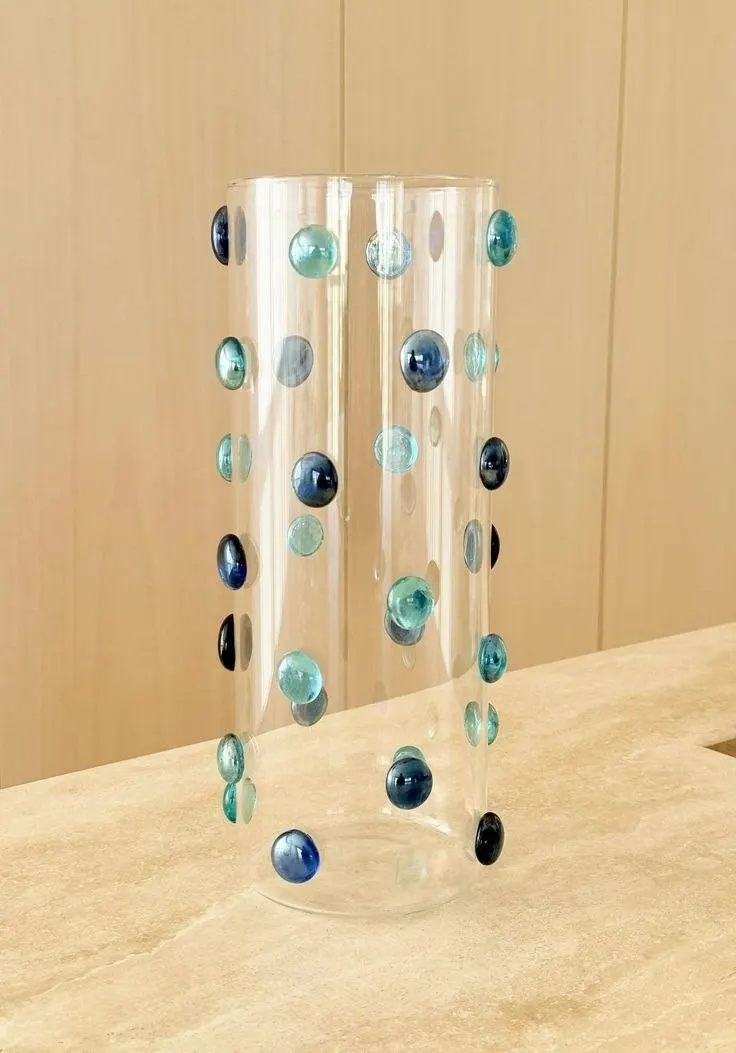 Vaso Decorado com Gemas de Vidro Design Italiano Sphere 25 cm de Altura x 10 cm