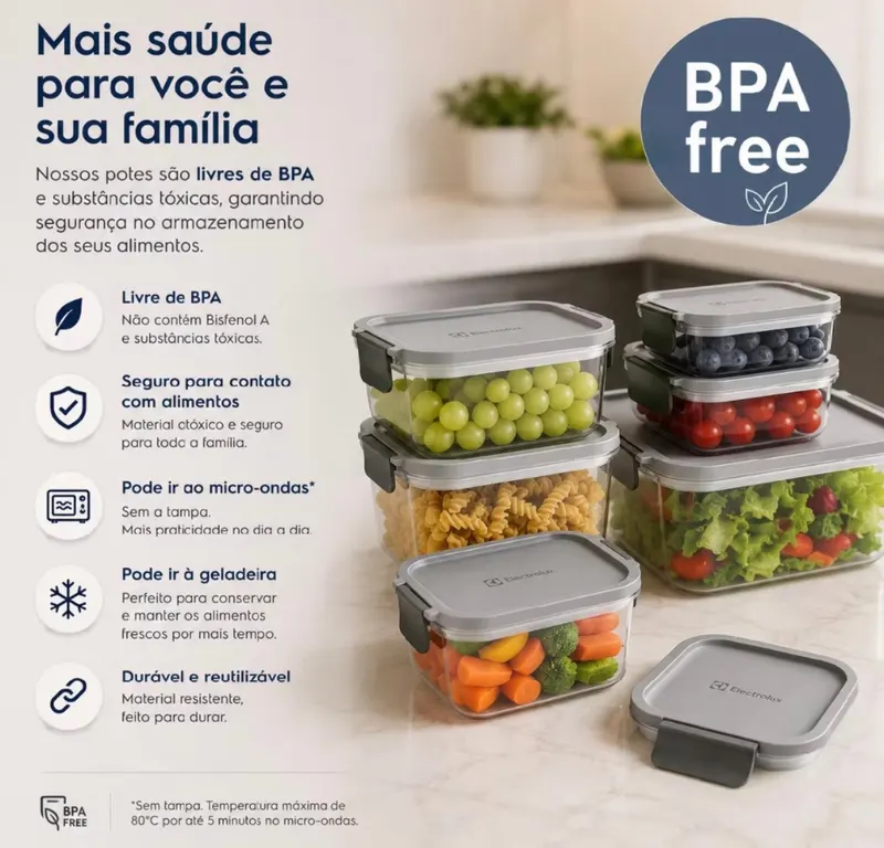 Conjunto Kit 6 Potes Herméticos Plástico 5,8l Electrolux Alimentos Organizador