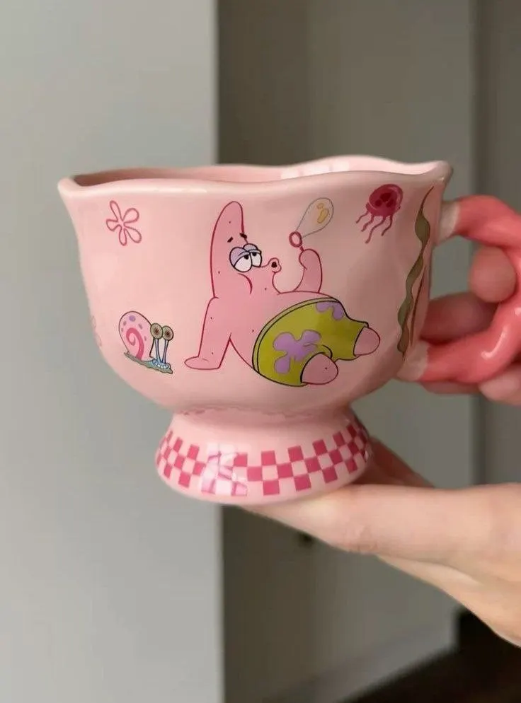 Bob Esponja Calça Quadrada Caneca Cálice de Cerâmica Crianças Copo Bonito Copo de Leite de Café Doméstico Feminino Casal