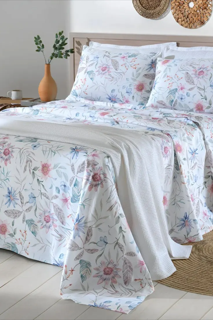 Jogo de Cama Queen 4 Peças Lençol com Elástico 100% Algodão Percal 180 Fios 158x198x35cm - Dohler