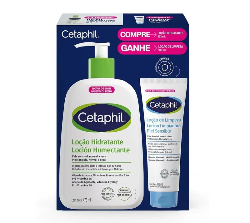Loções Cetaphil, 473ml e 100ml, Kit com 2 Unidades | Uma unidade é Loção de Limpeza