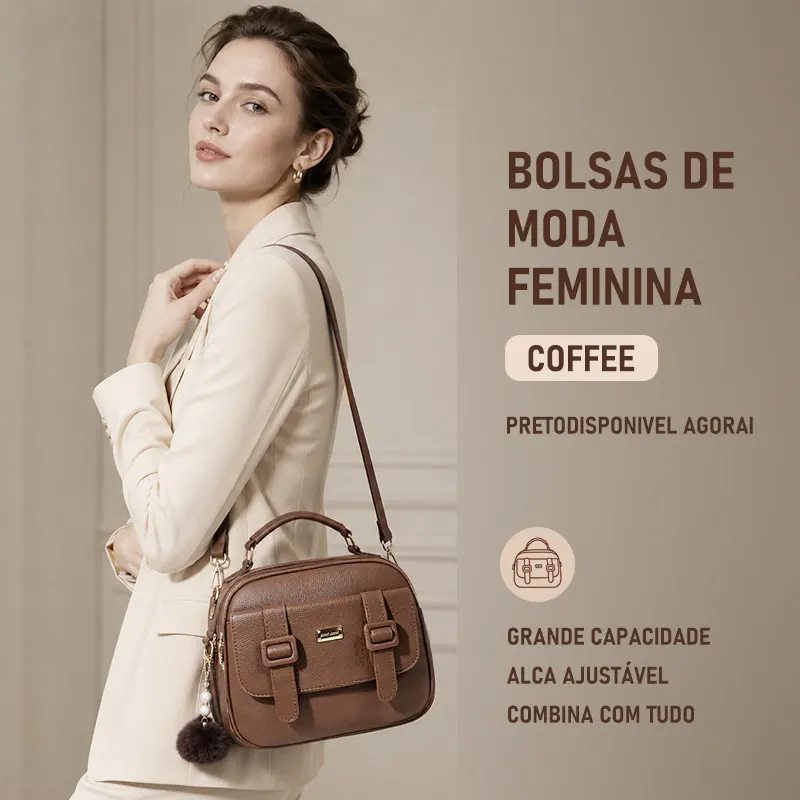 TOMI MITO Bolsa Feminina com Alça Lateral Transversal Faixa de Mão de Couro B736