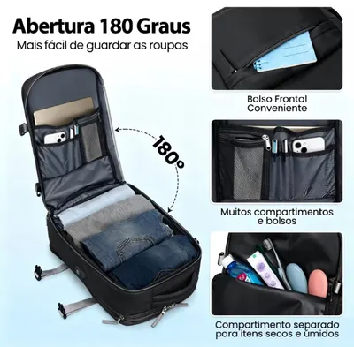 ROMANTIC CROWN Mochila Viagem Feminina Masculina Multifuncional Reforçada Impermeável Expansível, Notebook Antifurto USB