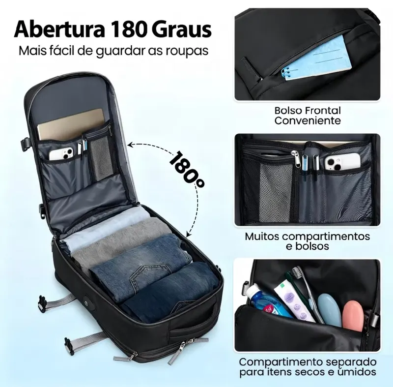 ROMANTIC CROWN Mochila Viagem Feminina Masculina Multifuncional Reforçada Impermeável Expansível, Notebook Antifurto USB