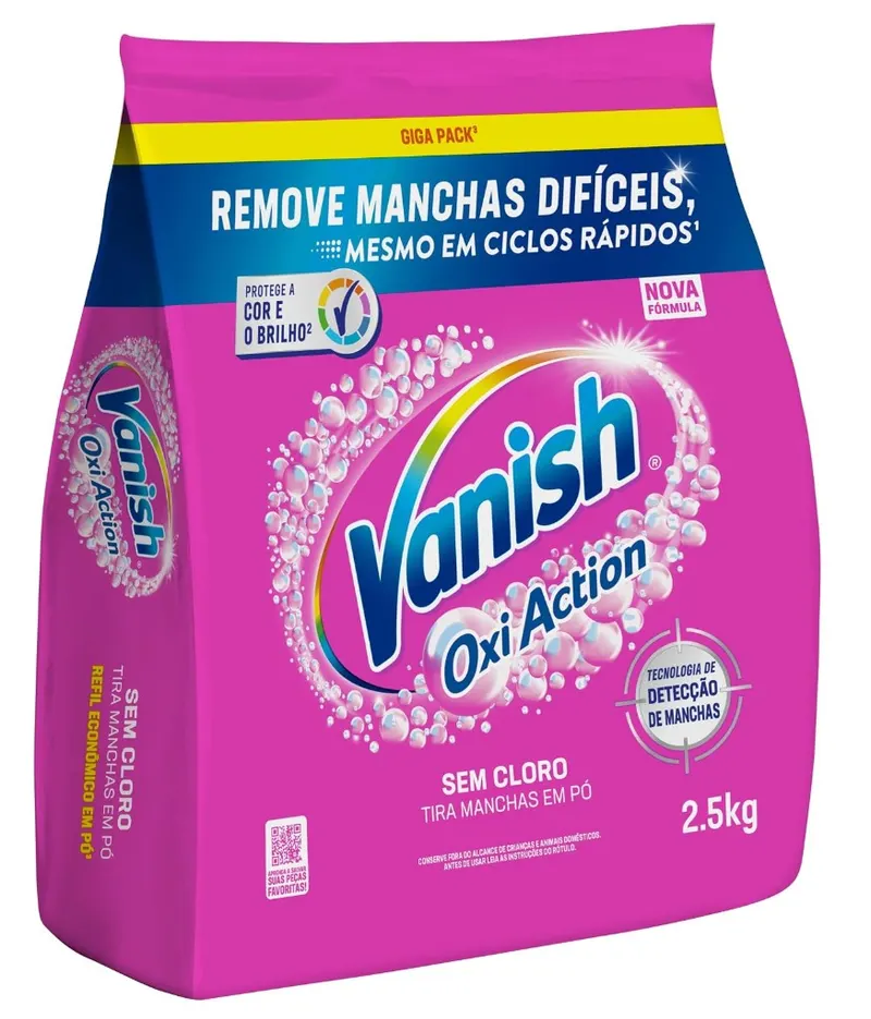 Tira Manchas em Pó Vanish Oxi Action Pink Refil 2,5kg para Roupas Coloridas, Sem Cloro, com Percarbonato, Remove Manchas Difíceis, Preserva as Cores e...