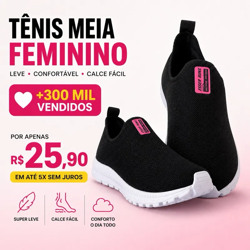 Tênis meia Feminino Promoção para trabalho Escola Academia Passeio Ortopédico Casual