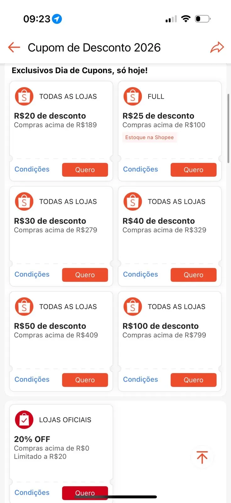 Olá pessoal, hoje é dia de cupons na shopee mas o app está com instabilidade e não está aparecendo os cupons para todos. — Mas você pode con