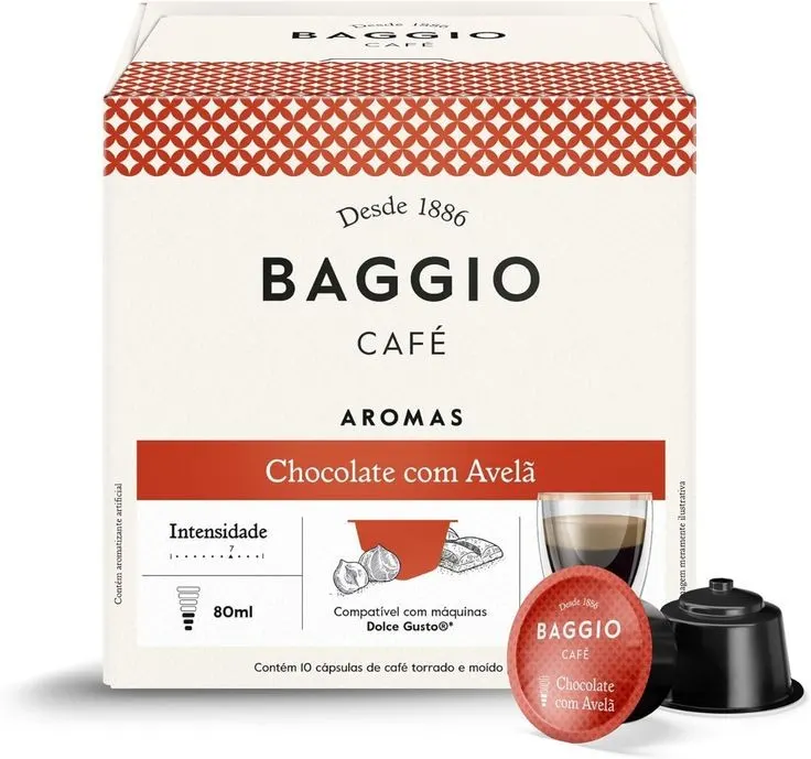 Baggio Café - Cápsulas de Café Aromas Chocolate com Avelã Compatível com Dolce Gusto - 10 unidades.