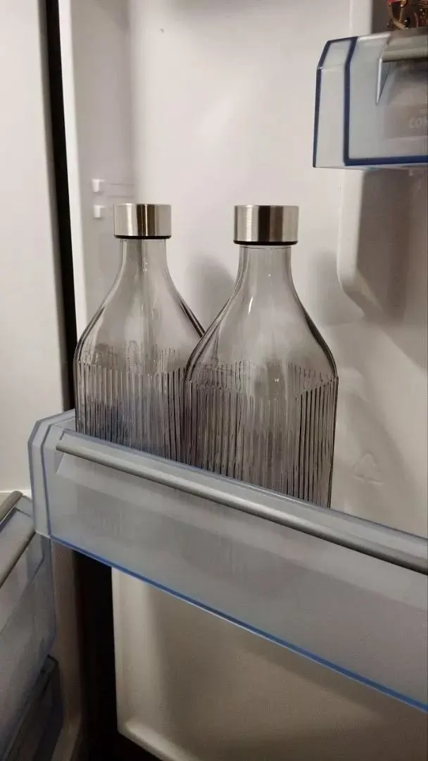 Garrafa Vidro 1 Litro Tampa Inox Água Suco Para Geladeira Quadrada Canelada Scotch