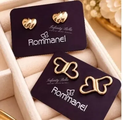 Brinco infantil corações banhado a ouro Rommanel - 523611/525535
