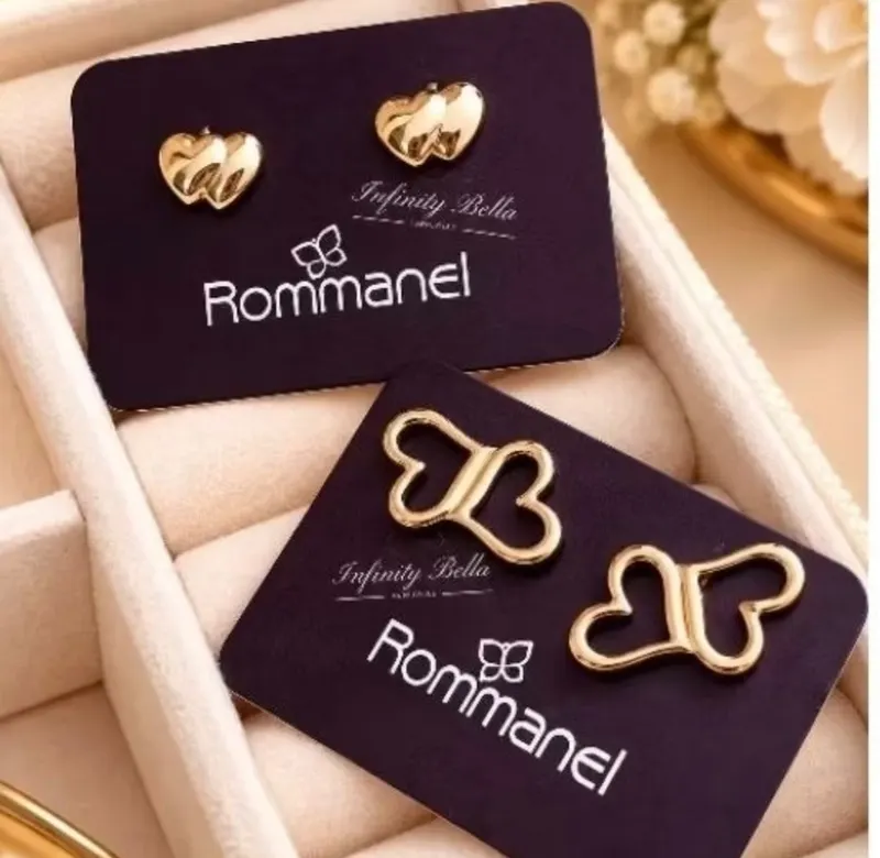 Brinco infantil corações banhado a ouro Rommanel - 523611/525535