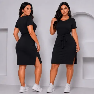 Vestido envio Rapido Midi com Laço e fenda lateral básico
