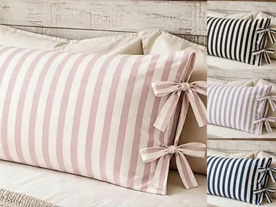 Fronha Avulsa Laços Laterais 70x50cm - Fronha Farm House Luxo 100% Algodão - Estampa listrada e Cores Lisas - Cama Posta
