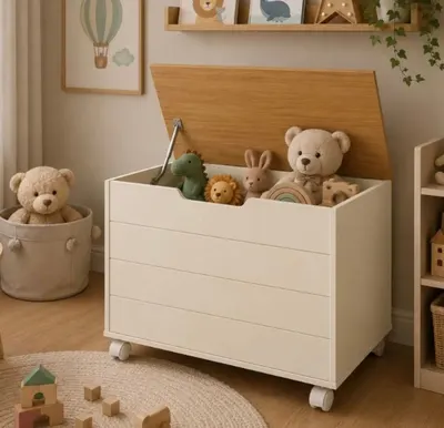 Baú Organizador para Brinquedos TOY 100% MDF com Rodízios e Cantos Arredondados Várias Cores