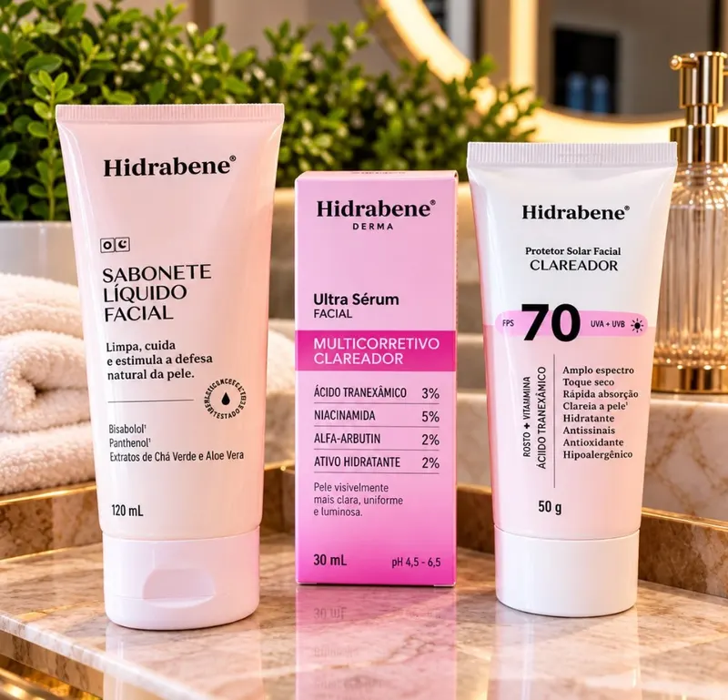 Kit Hidrabene Linha Clareadora Sabonete Serum E Protetor 70