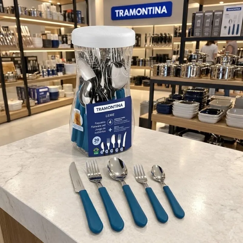 Faqueiro Inox 20 peças Leme Azul - Tramontina