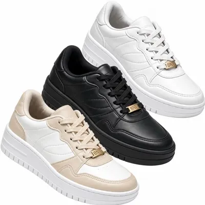 Tênis Feminino Plataforma Casual Benévola Branco Preto Macio Sapatenis Confortável Estiloso Leve