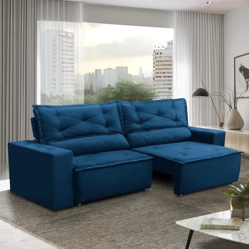 Sofá Retrátil e Reclinável 3 lugares com Molas 1,80m Livia Suede Adonai Estofados