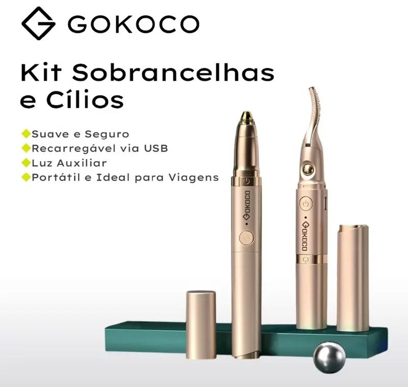 GOKOCO Aparador de Sobrancelhas e Curvador de Cílios Elétrico 2 em 1 Recarregável via USB com Aquecimento Rápido