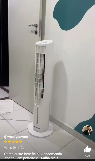 Ventilador Torre Climatizador Ventisol Clit Abastece 3,6 Litros 5 em 1 Silencioso