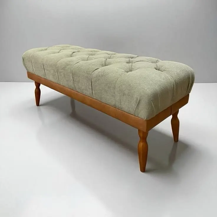 Recamier Puff 100cm ou 120cm Tecido Boucle base de Courissimo Amadeirado - Pés de Madeira