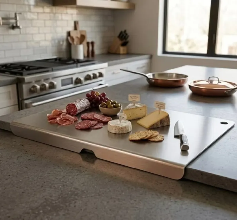 Tábua Inox 304 58x38 com Dobra para Bancada Profissional Corte Carne Churrasco Cozinha Gourmet