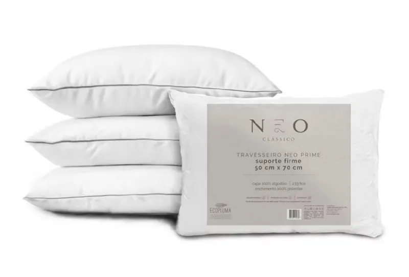 Travesseiro Alto e Firme Suporte Neo Prime Ecopluma 233 Fios 50x70cm - Camesa