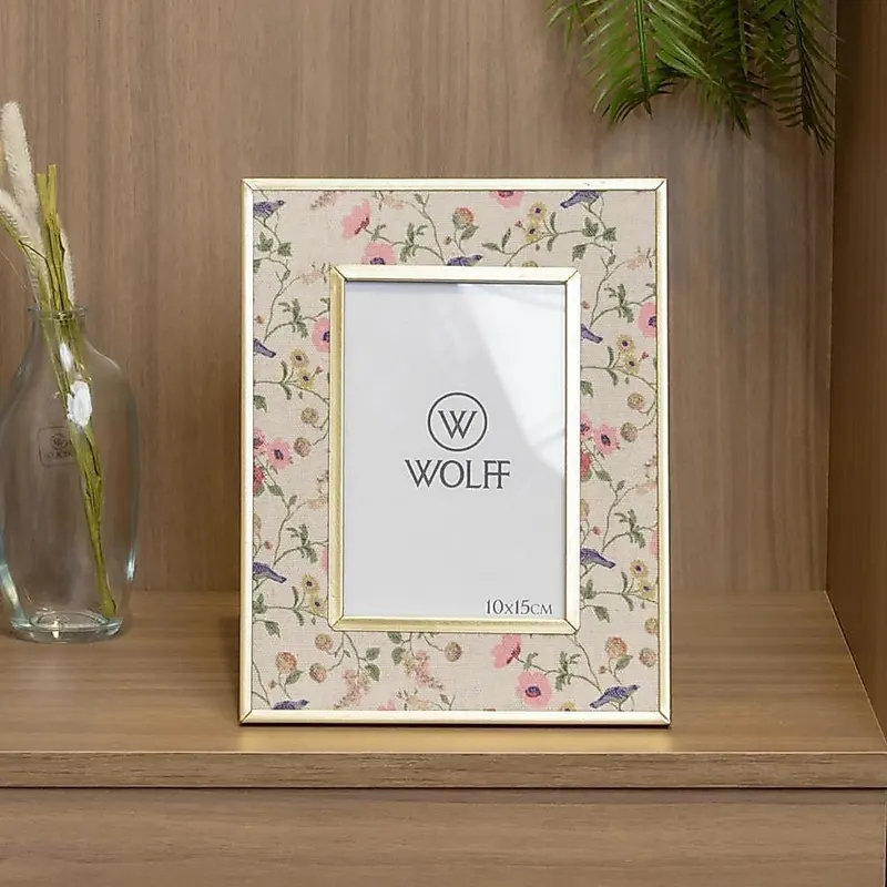 Porta Retrato Blossom Garden 10x15cm Metal Dourado Wolff para Foto Decoração Mesa Aparador Quarto Sala Presente Elegante