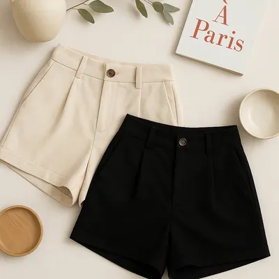 Kit 2 Short Feminino Linho Cintura Alta com Bolsos
