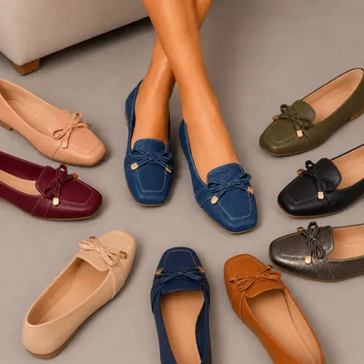 Mocassim Bico Quadrado Feminino Laço Delicado Rosê Sapatilha Feminina Casual Confortável