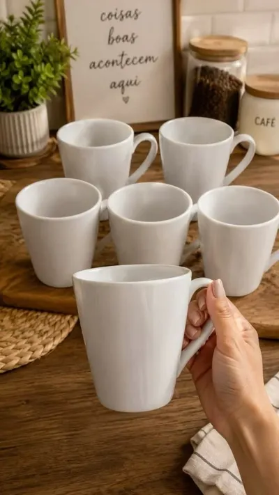 Kit Caneca de Porcelana Branca 300 ML de Porcelana Branca Sublimação em forno Lettering Personalizada faça orçamento